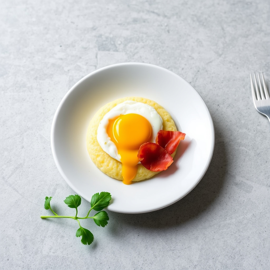 6-minutters egg på kremet polenta med sprø Serrano-skinke