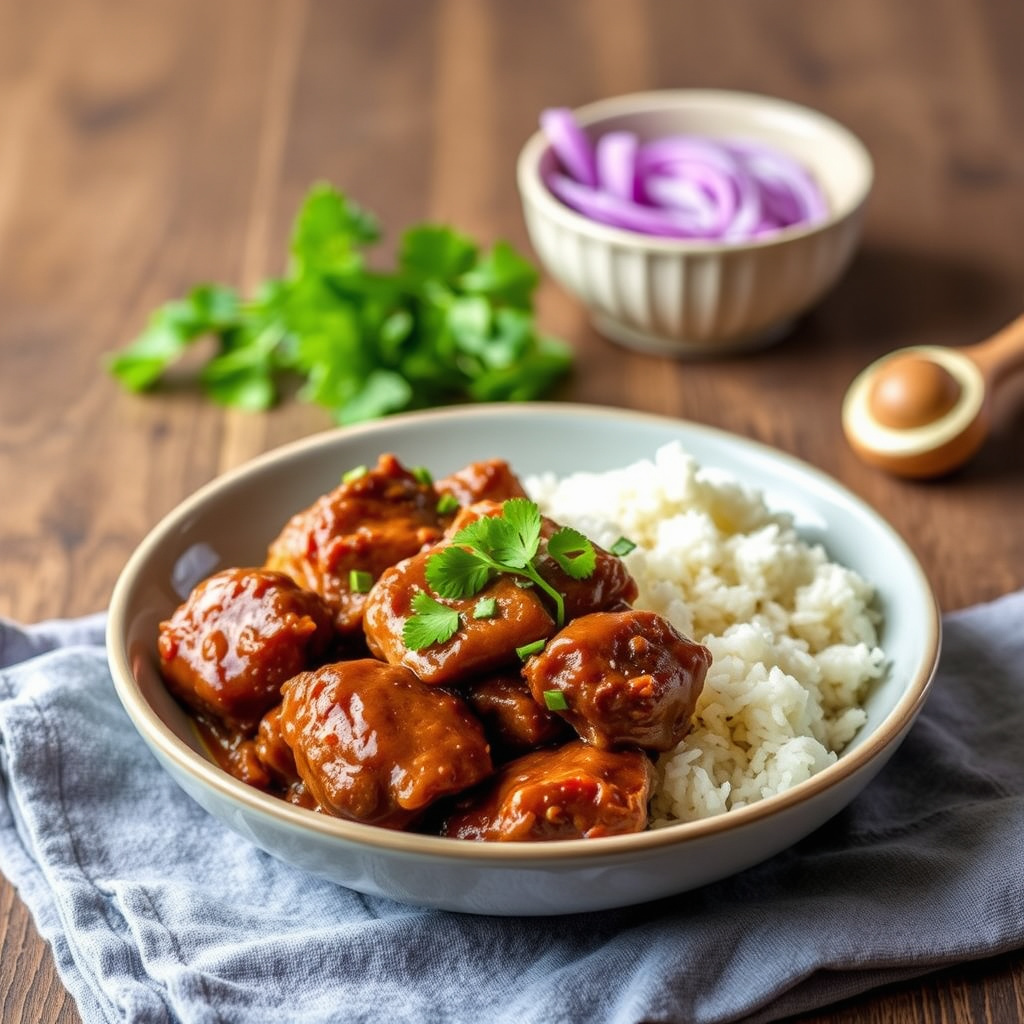 Adobo-svineknoke med stekt ris