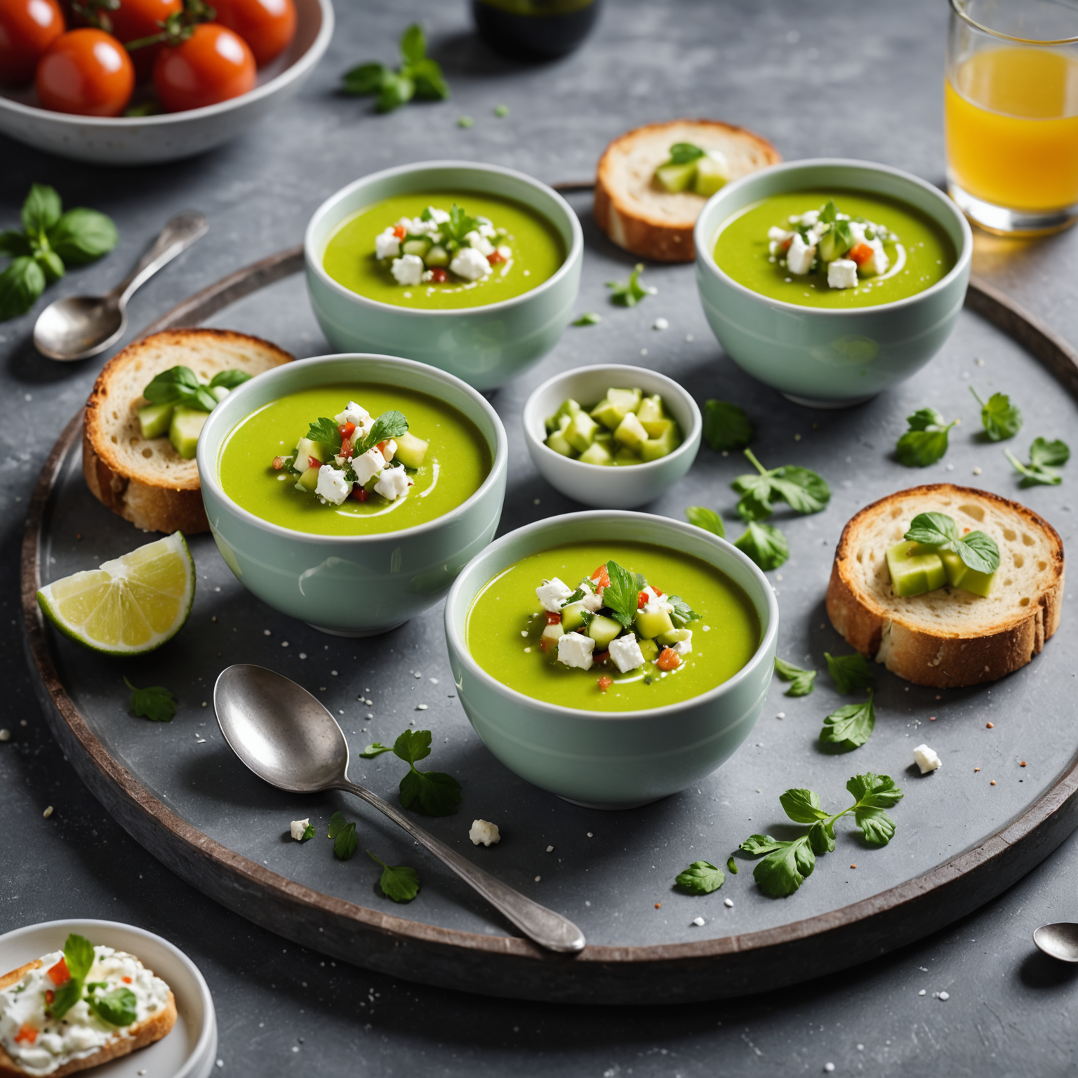 Agurkgazpacho med lychee og fetaostcrostini