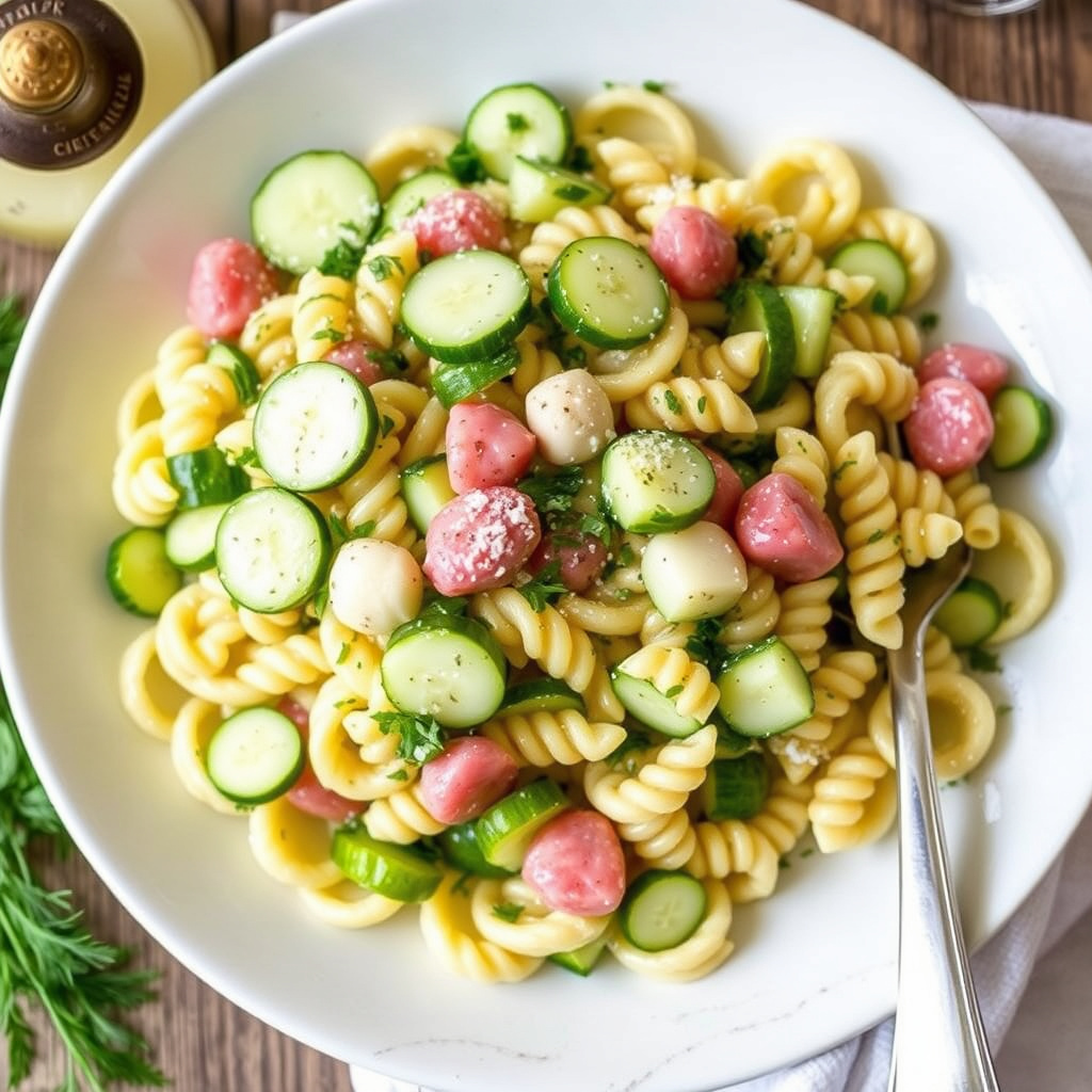 Agurksalat og dillpasta-salat