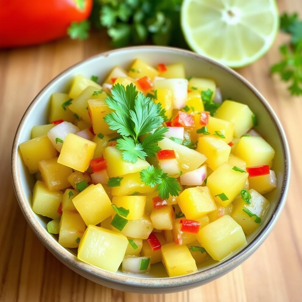 Ananas-ingefær-habanerosalsa med grillede ananasbiter