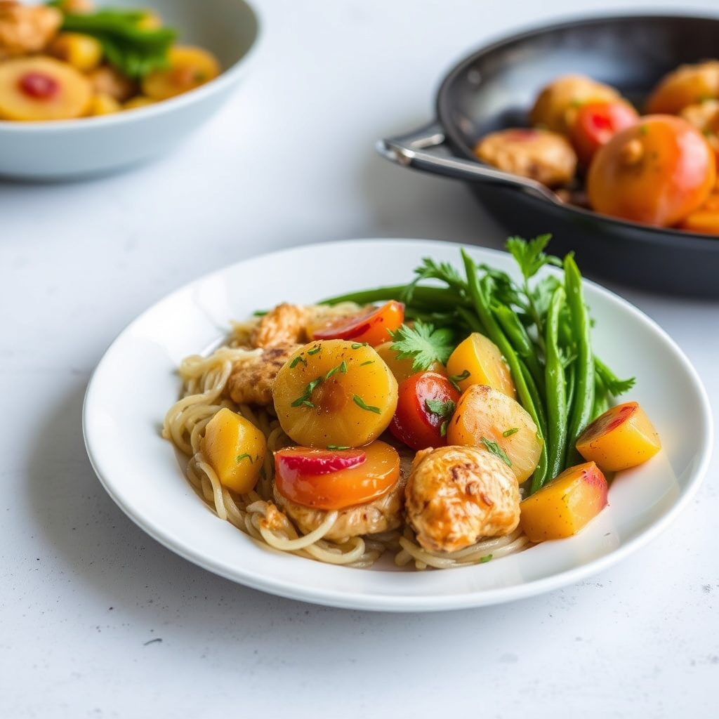 Ananas- og aprikosskål med kylling