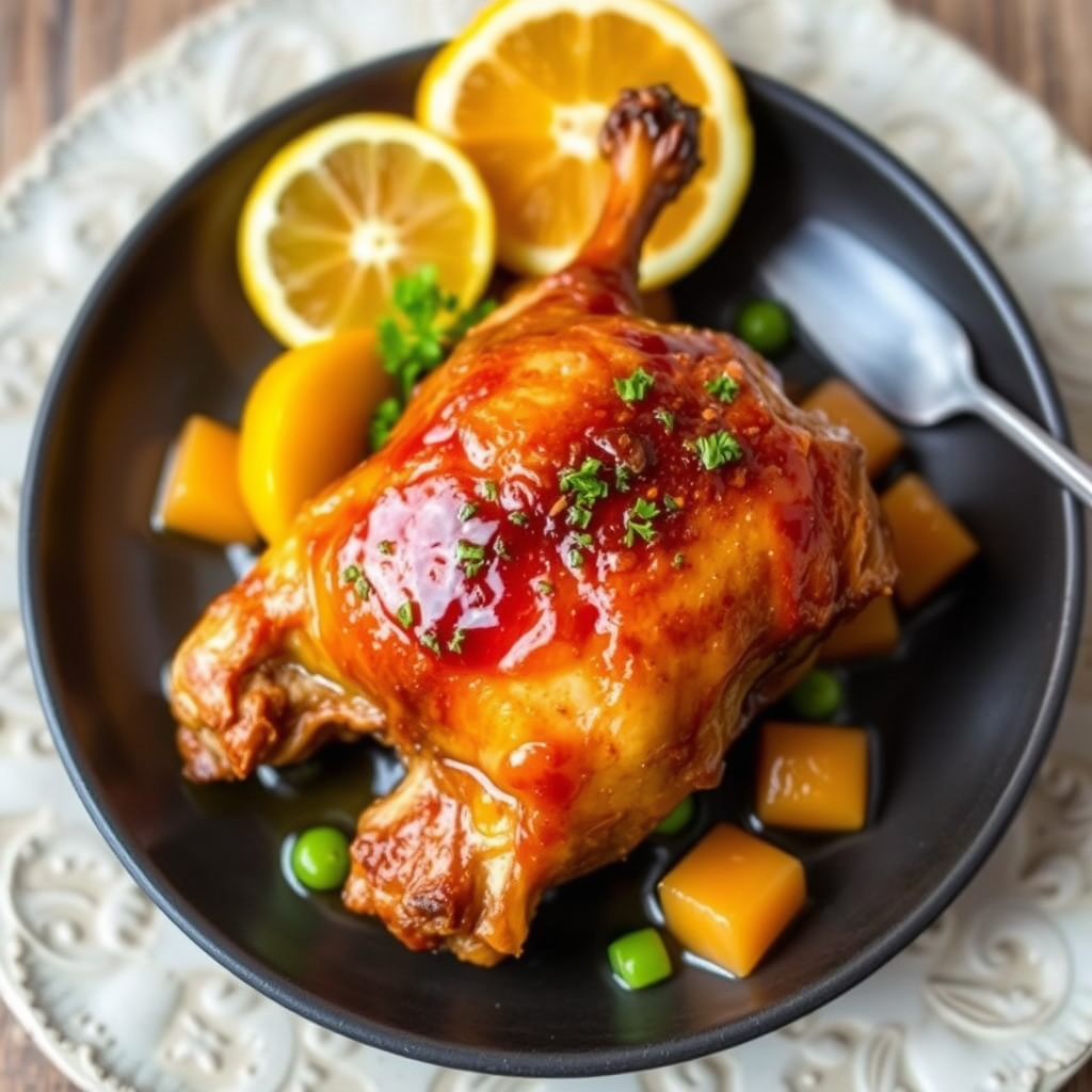 And med aprikos- og appelsinglasert and