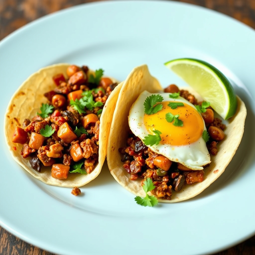 Andouille-ristet og egg-tacos