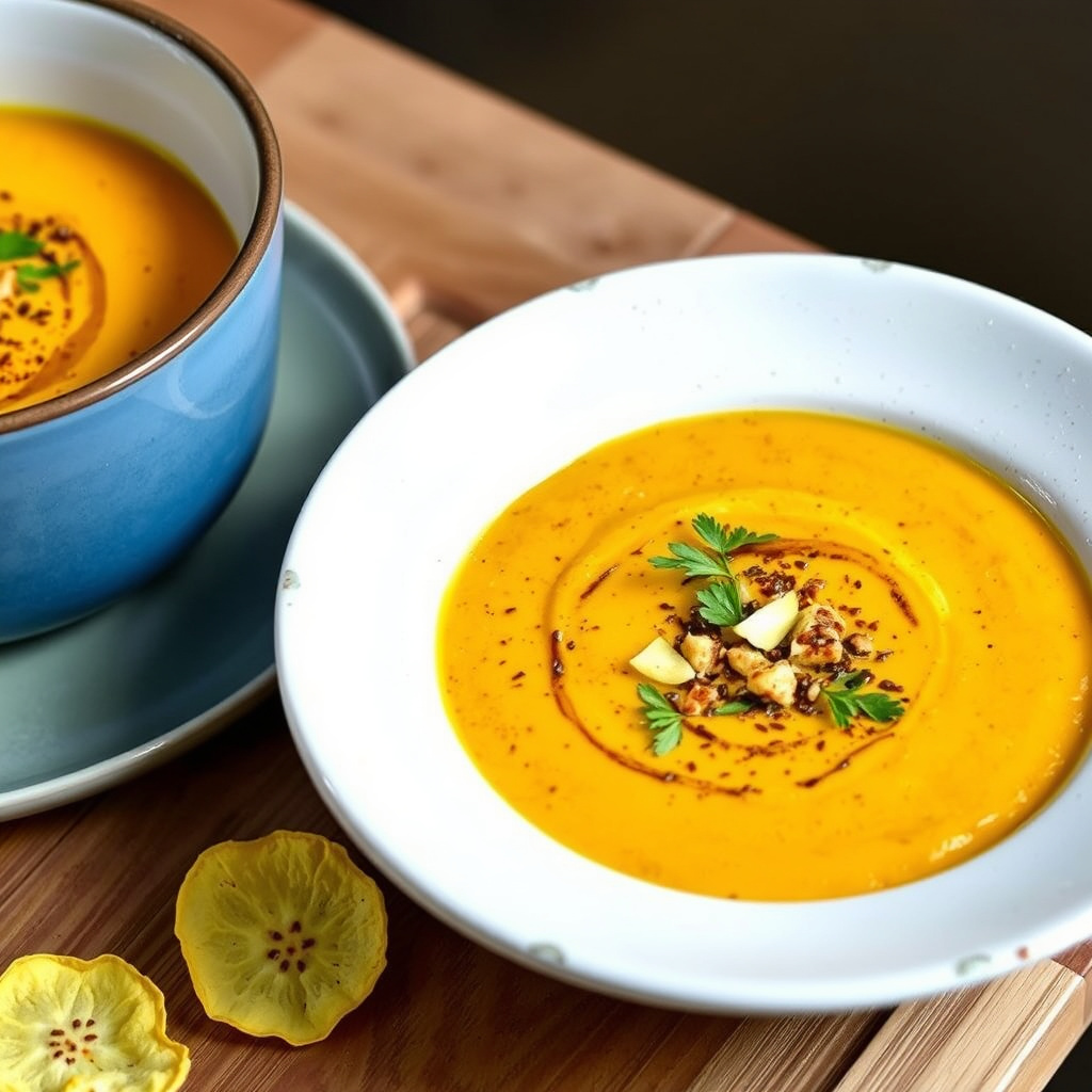 Anissmaket gresskar- og squashsuppe med fennikelchips