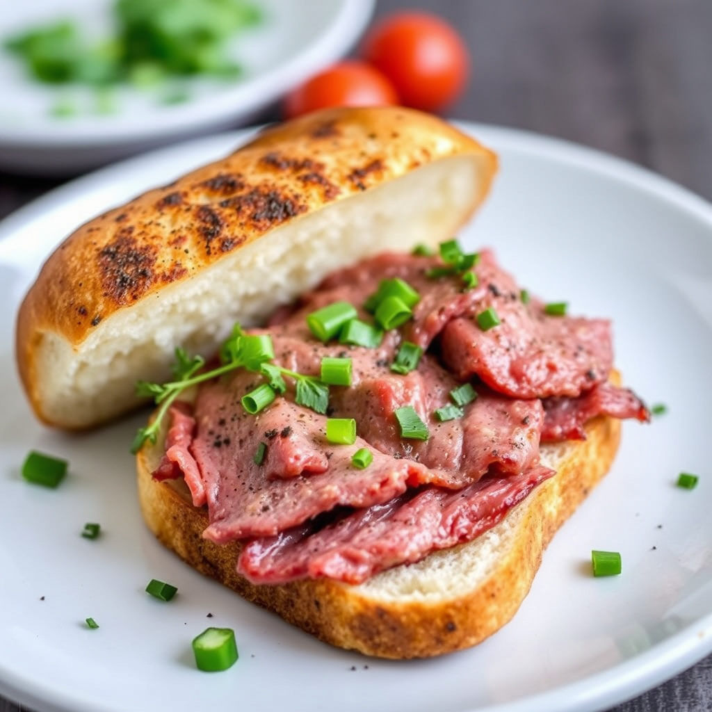 Åpen ansikts grillet roastbiff-sandwich