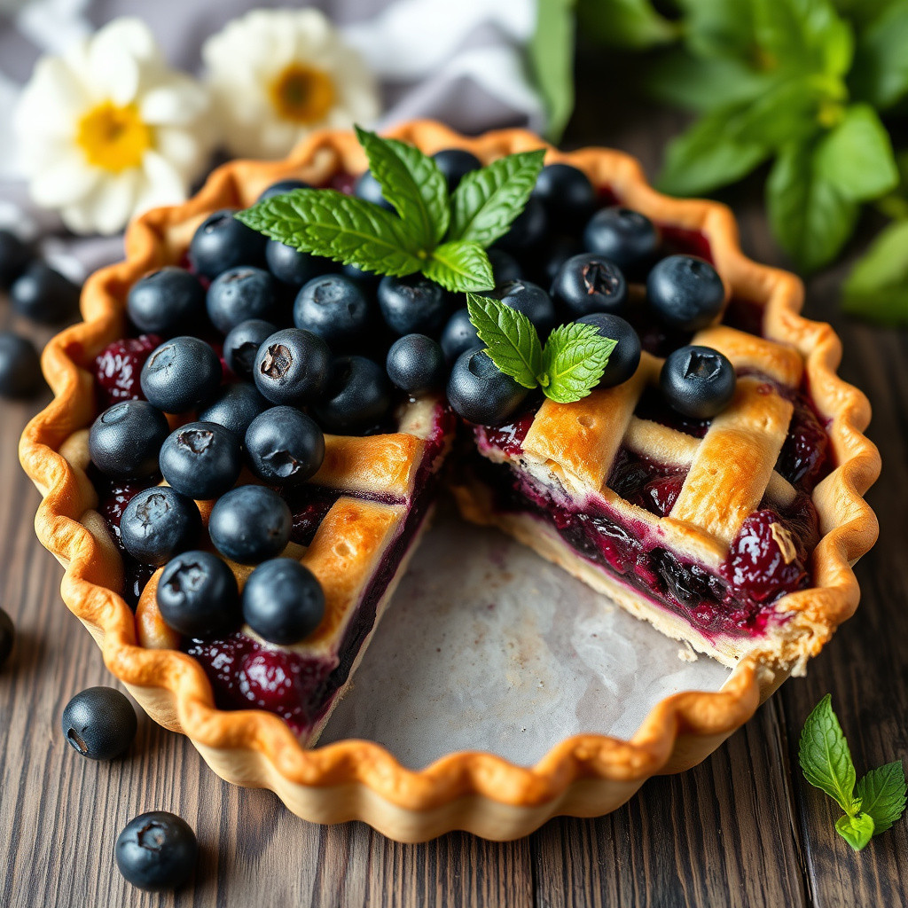 Åpen fersk blåbærpai