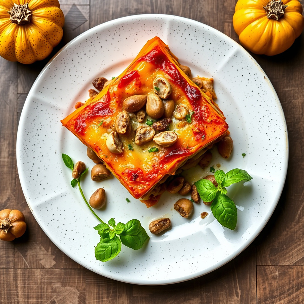 Åpen style lasagne med squash og kastanjer