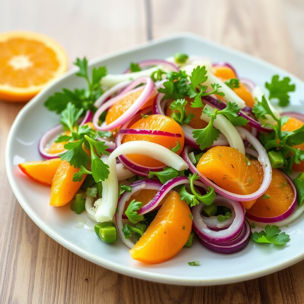 Appelsin-, rødløk- og fennikelsalat