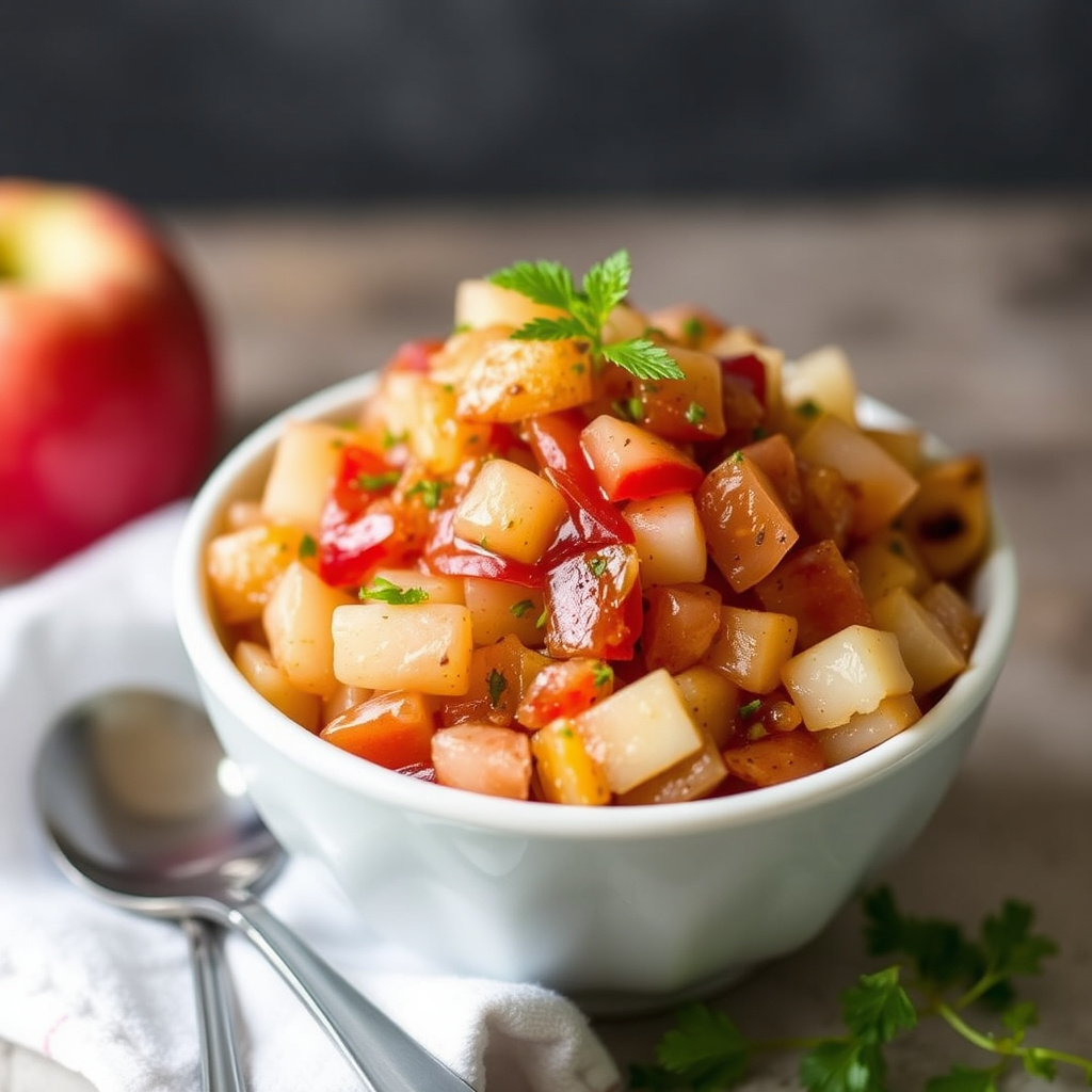 Eple- og rødløksrelish med karri