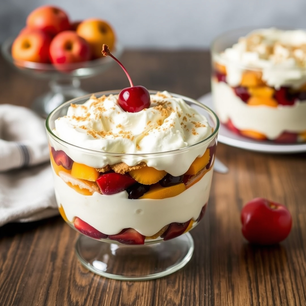 Aprikos- og kirsebærtrifle med yoghurt