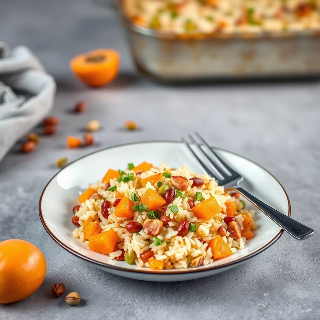 Bakt ris med aprikos og pistasj