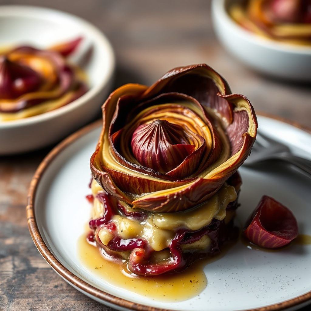 Artisjokk- og radicchio-clafoutis med pancetta