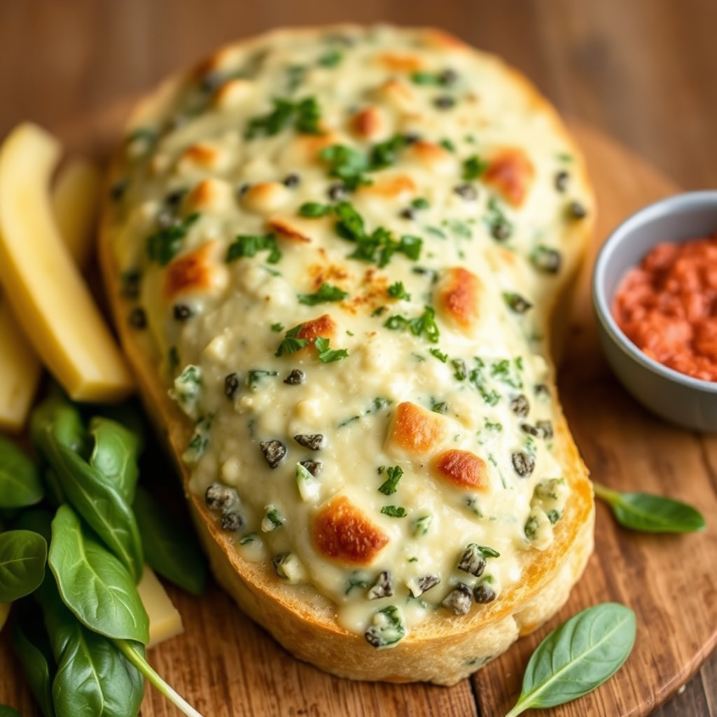 Artisjokk- og spinatdipp i surdeigsbrød