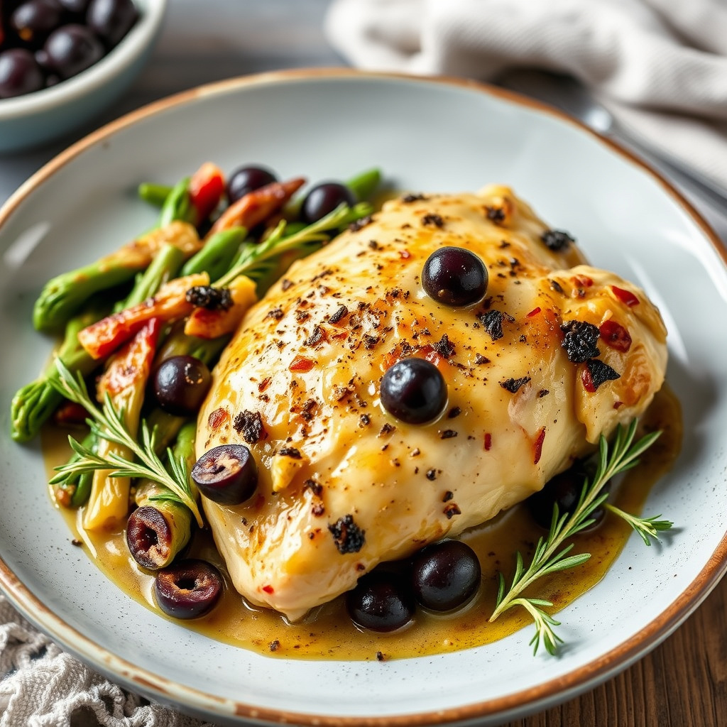 Bakt kylling med artisjokk og svarte oliven