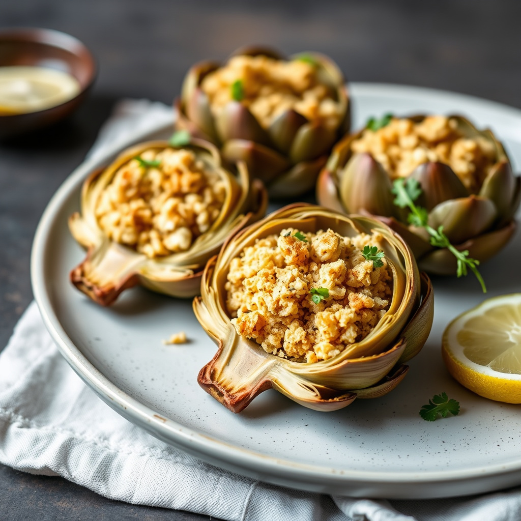 Artisjokker fylt med sitron- og hvitløksbrødsmuler