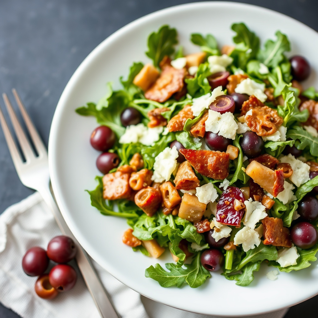 Ruccolasalat med sprø pancetta og parmesan