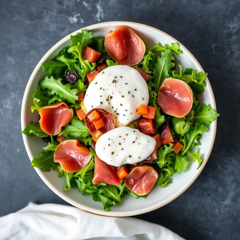 Arugula med prosciutto og burrata