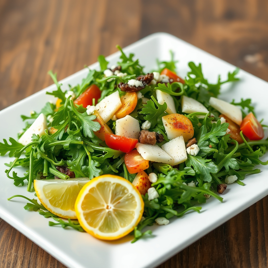 Arugulasalat med olivenolje, sitron og parmesanost