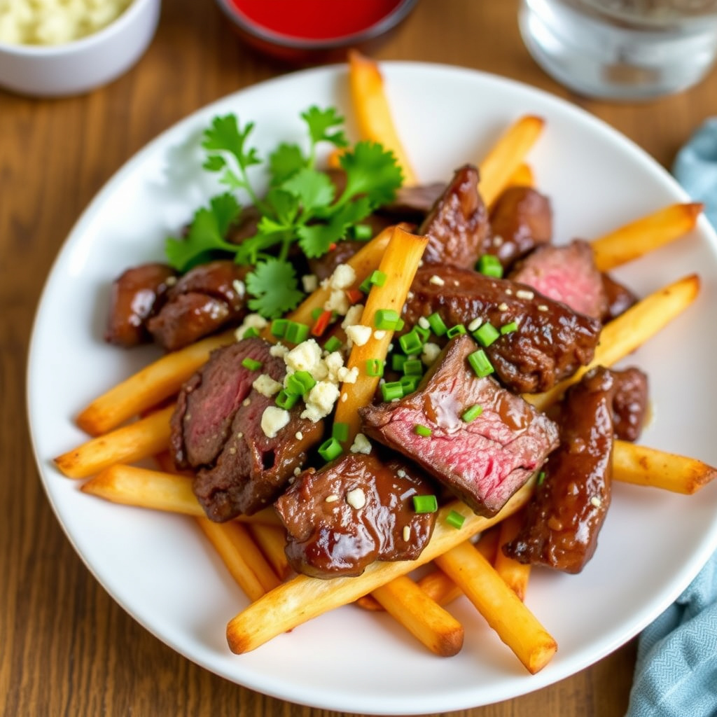 Asiatisk biff med pommes frites