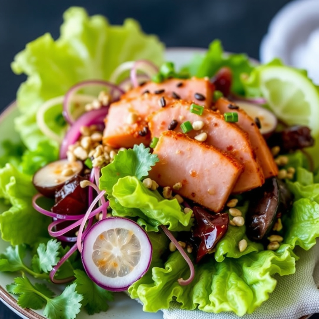 Asiatisk krydret Ahi-salat med kalksteinsalat og ristede sesamfrø-vinaigrette