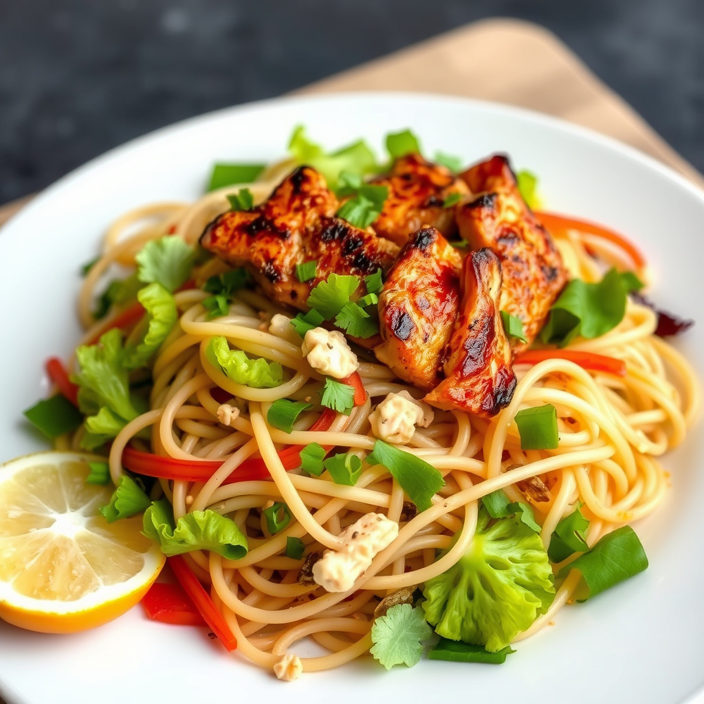 Asiatisk nudelsalat med røkt kylling