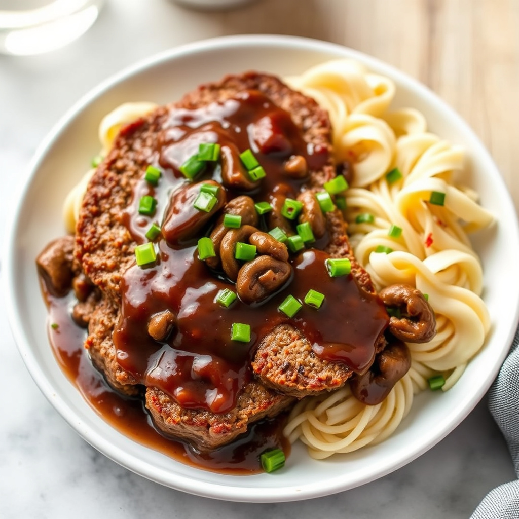 Asiatisk svinekjøttkake med rødvins- og soppsaus