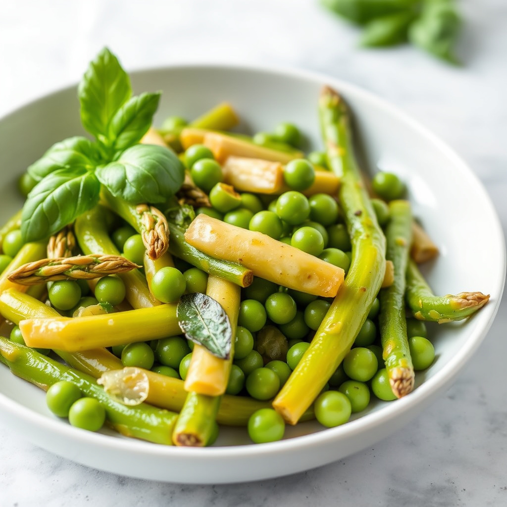 Asparges, erter og basilikum