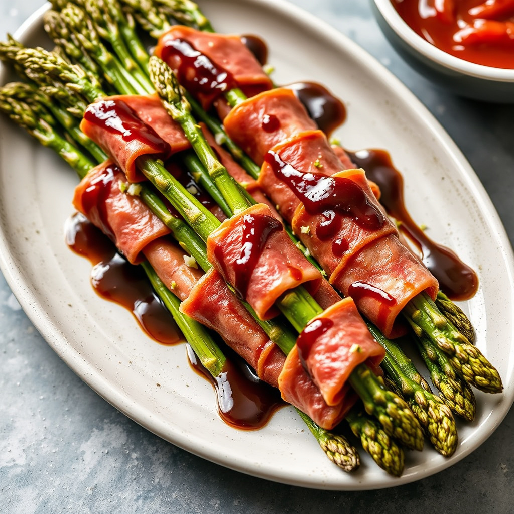 Asparges innpakket i salami med balsamico-glaze