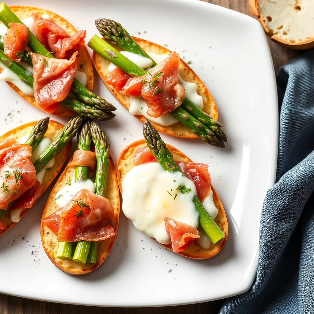Asparges og prosciuttocrostini med fonduta