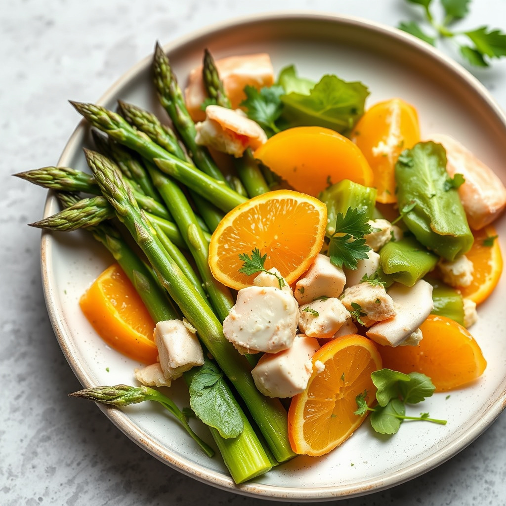 Frisk aspargessalat med krabbe og appelsin