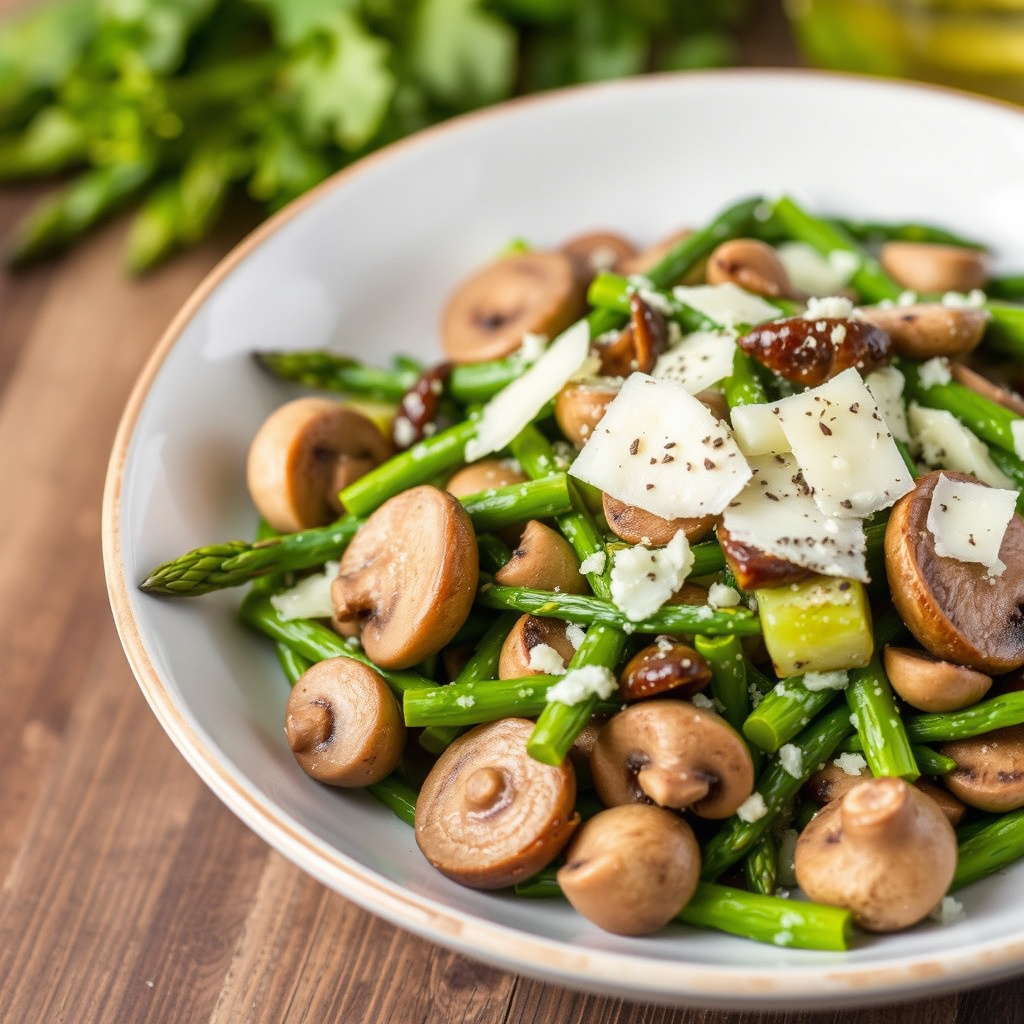 Aspargessalat med sopp og shavet parmesan