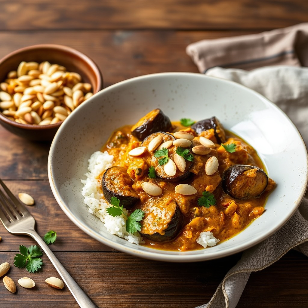 Auberginekarri med ristet mandel