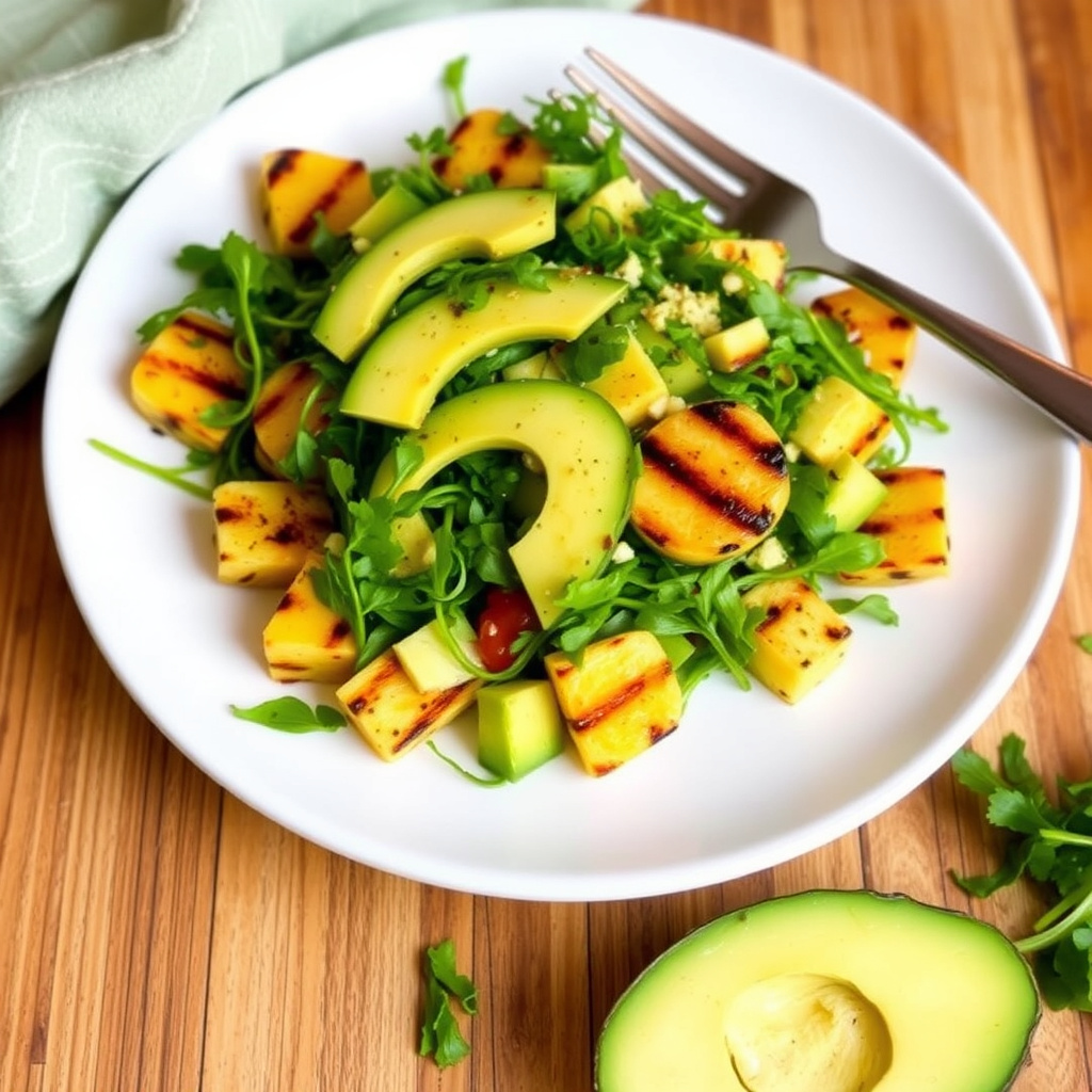 Avokado-, vannkresse- og grillet ananassalat