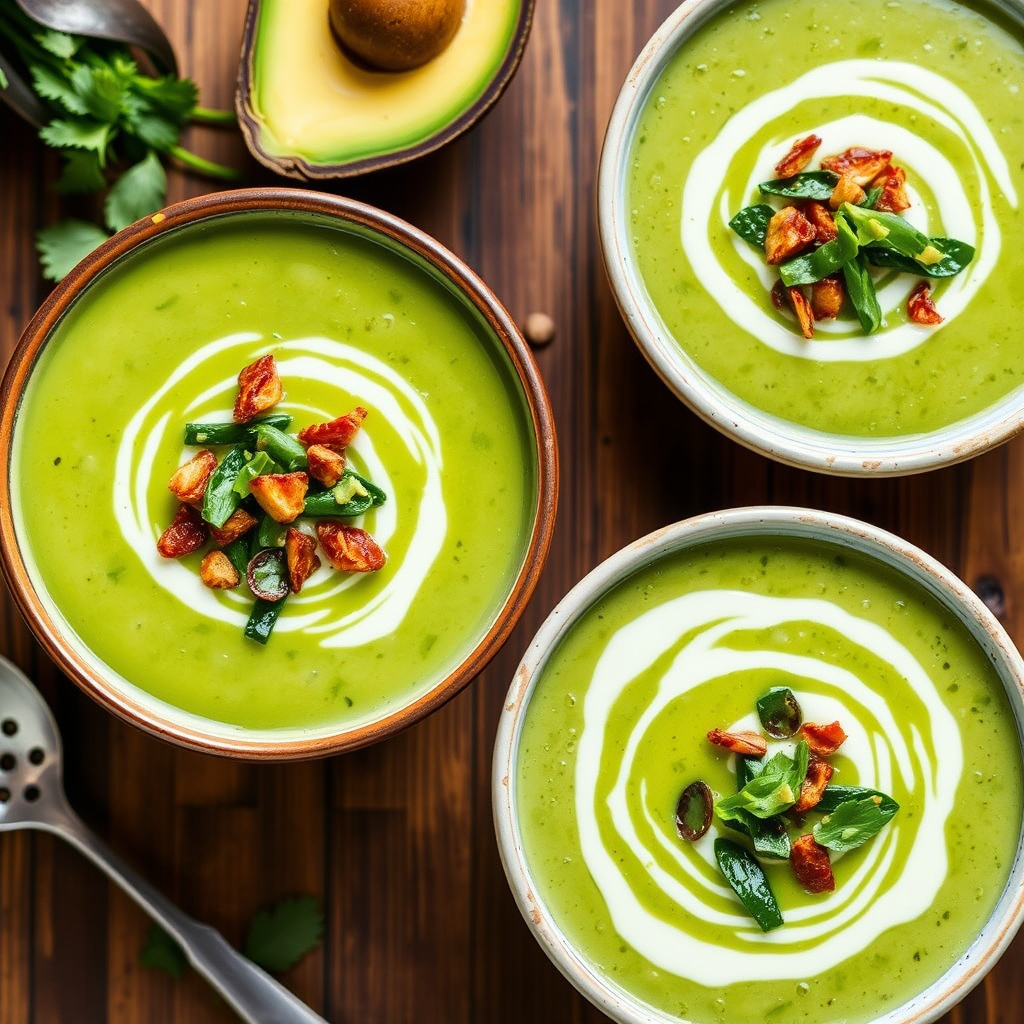 Avokadosuppe med avkjølende, ristet Poblano-krem