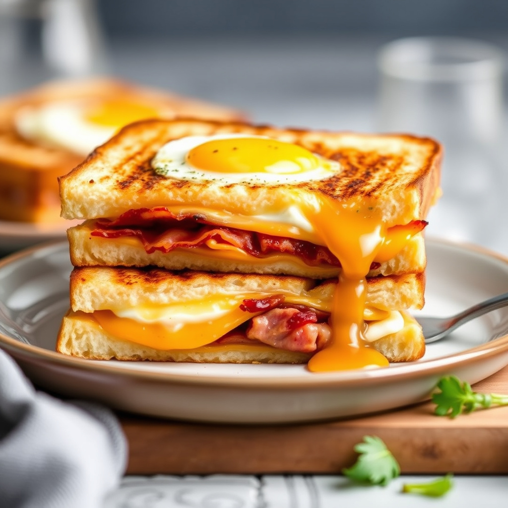 Bacon, egg og lønnesirup-grillet ost