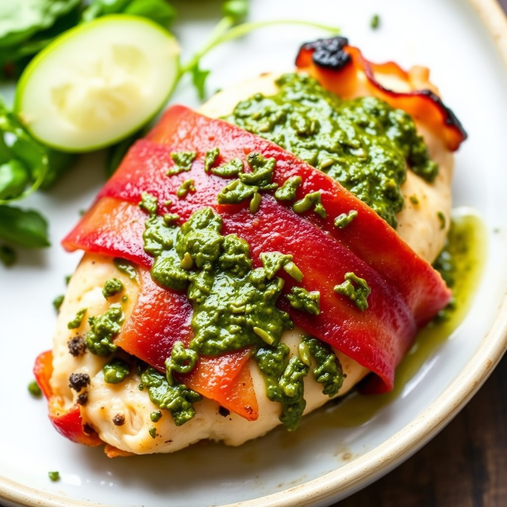 Baconinnpakket pesto-kylling