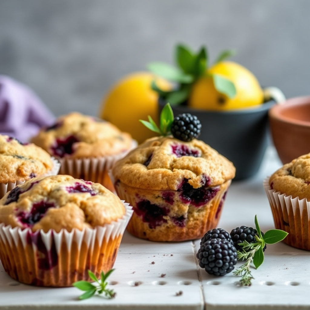 Bær-, sitron- og timianmuffins