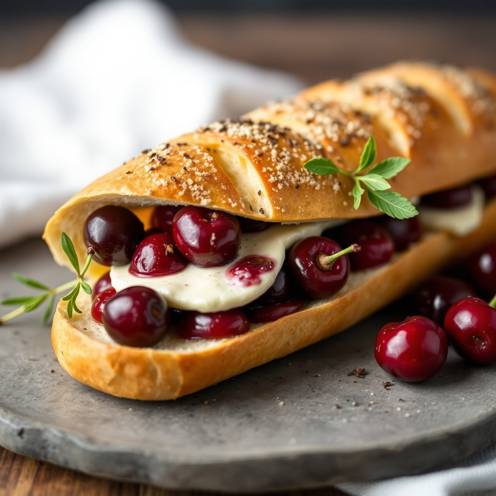 Baguette fylt med Brie og kirsebær