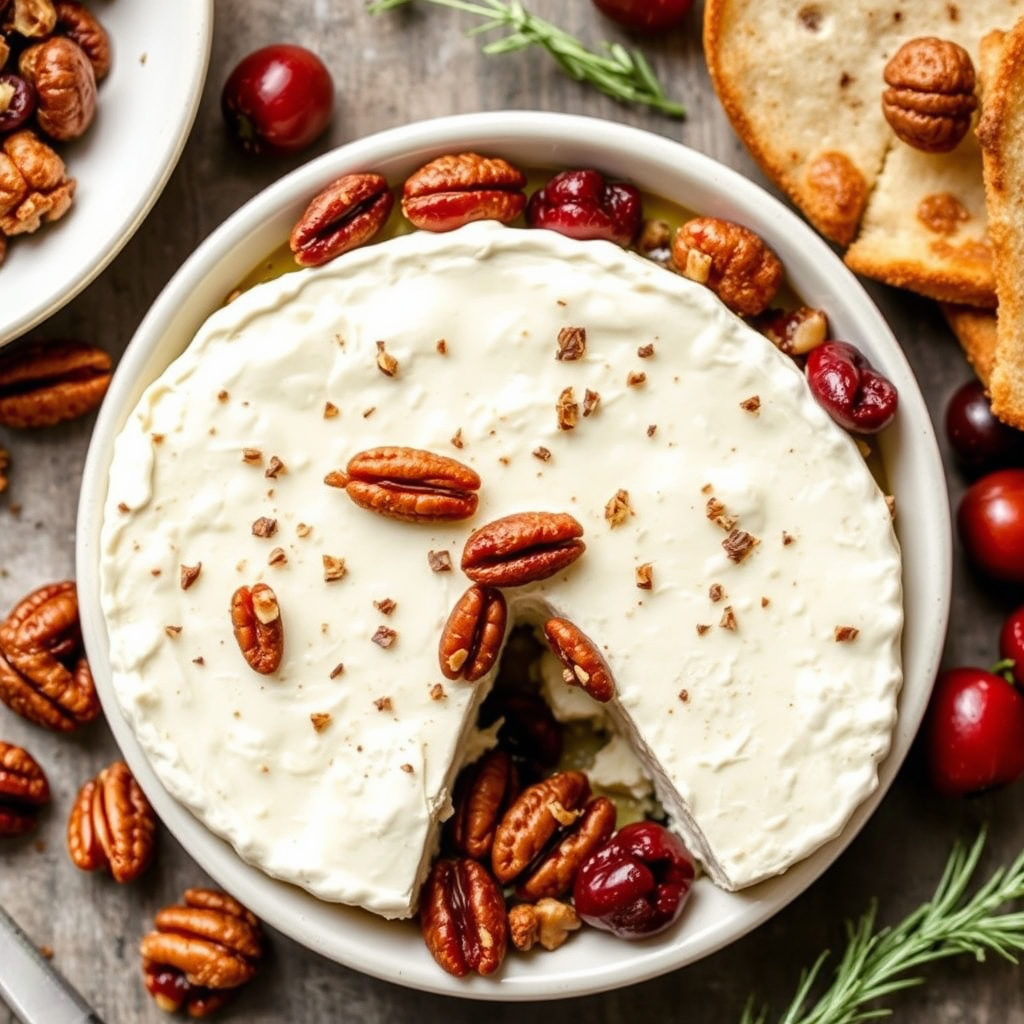 Bakt Cambozola med pekannøtter og tranebær