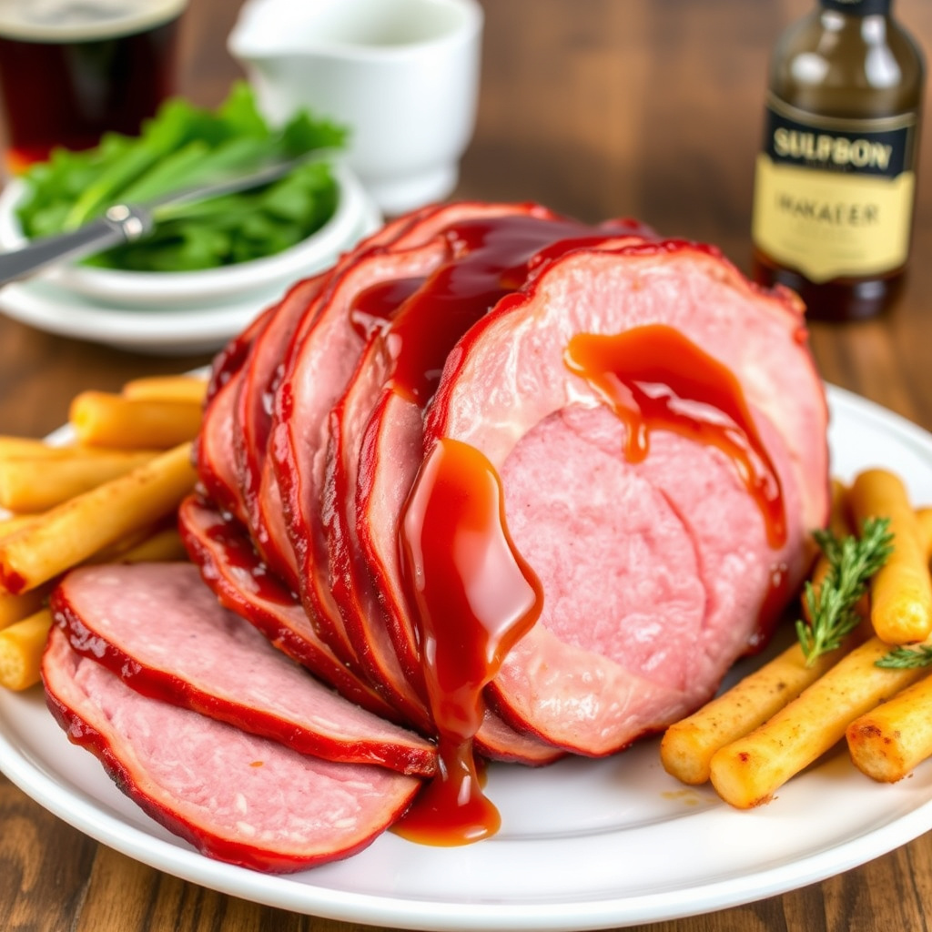 Bakt skinke med lavkarbo lønnesirup-bourbon glasur