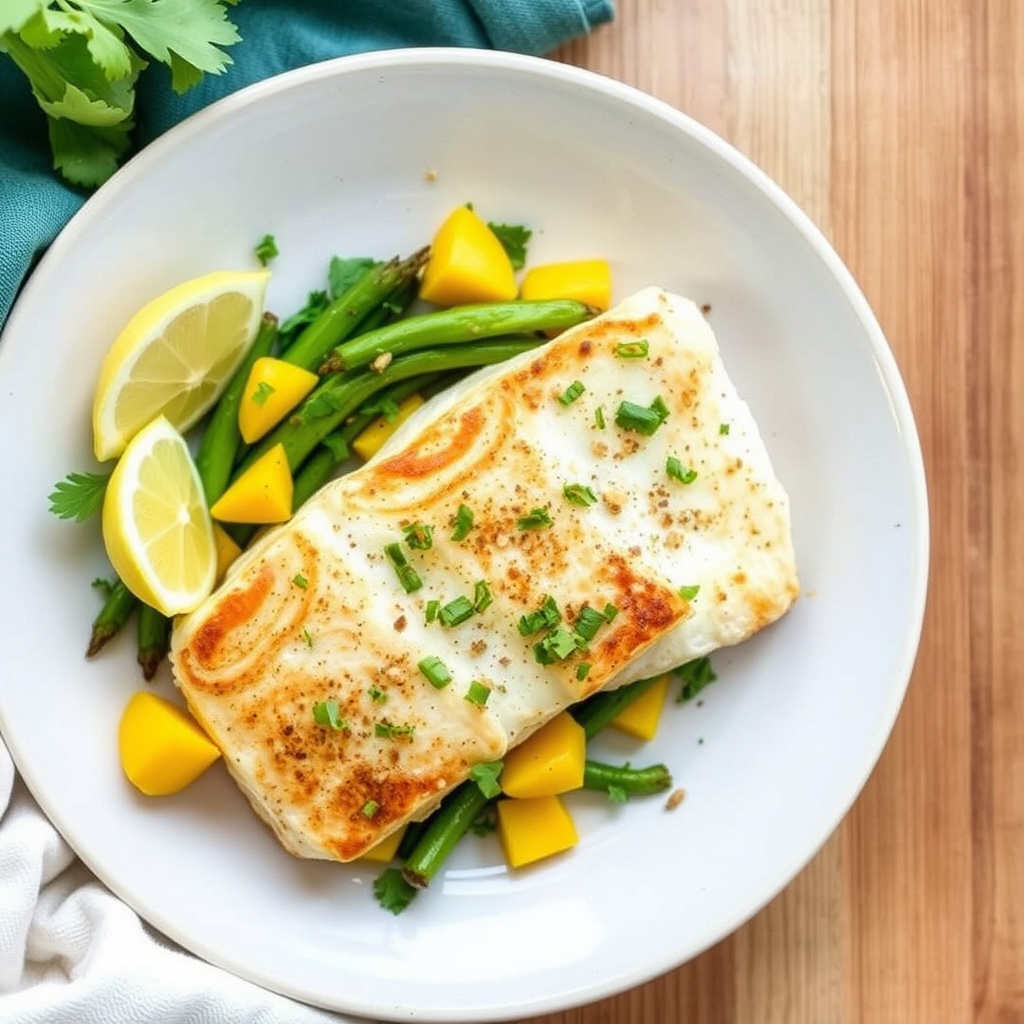 Bakt sverdfisk med mango og ingefær