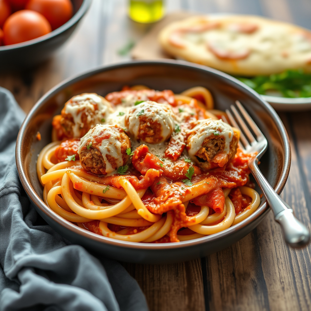 Bakt Ziti med kjøttboller