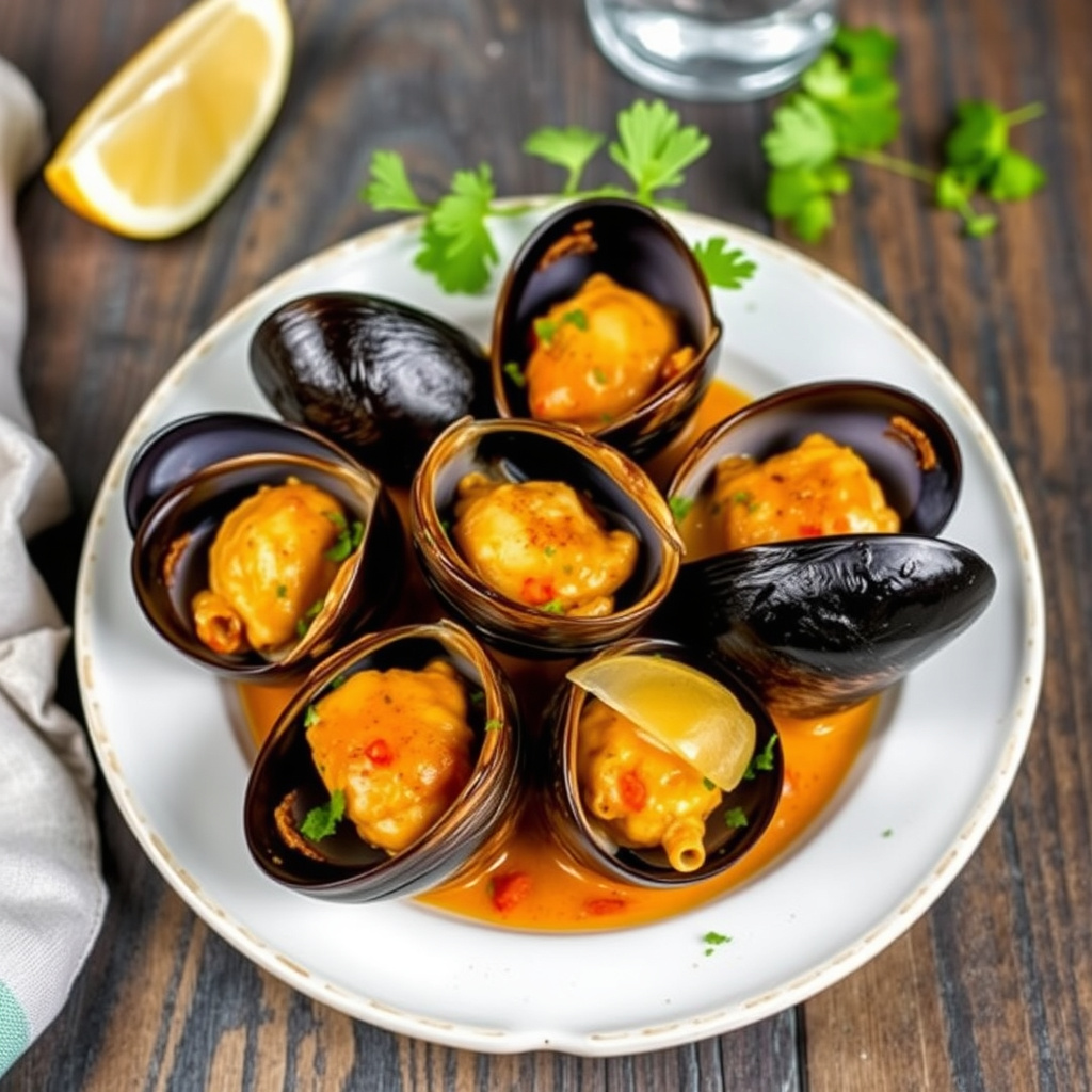 Bakte blåskjell med persillade