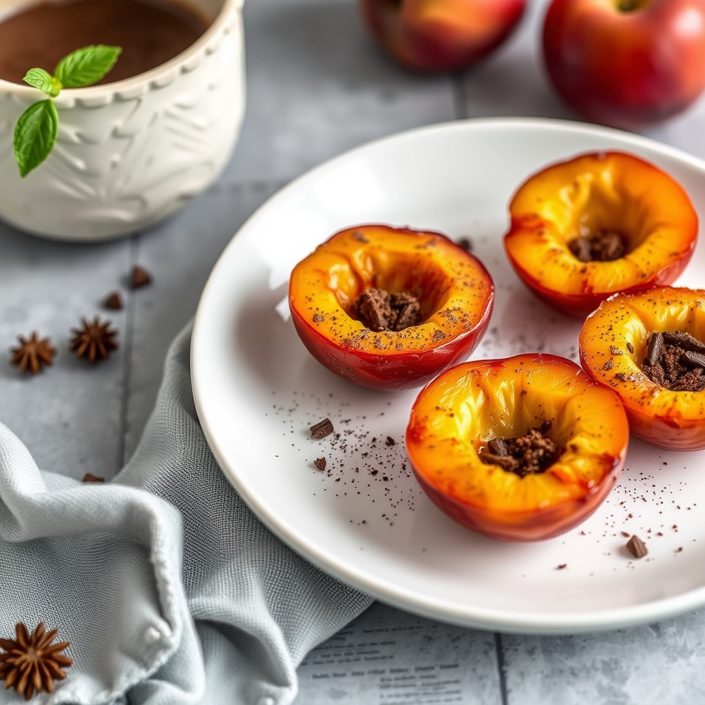 Bakte ferskener med amaretti og kakao