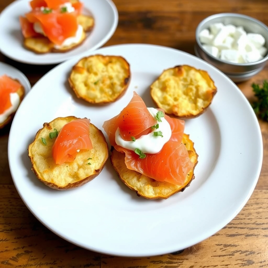 Bakte potetgull med yoghurtost og røkt laks