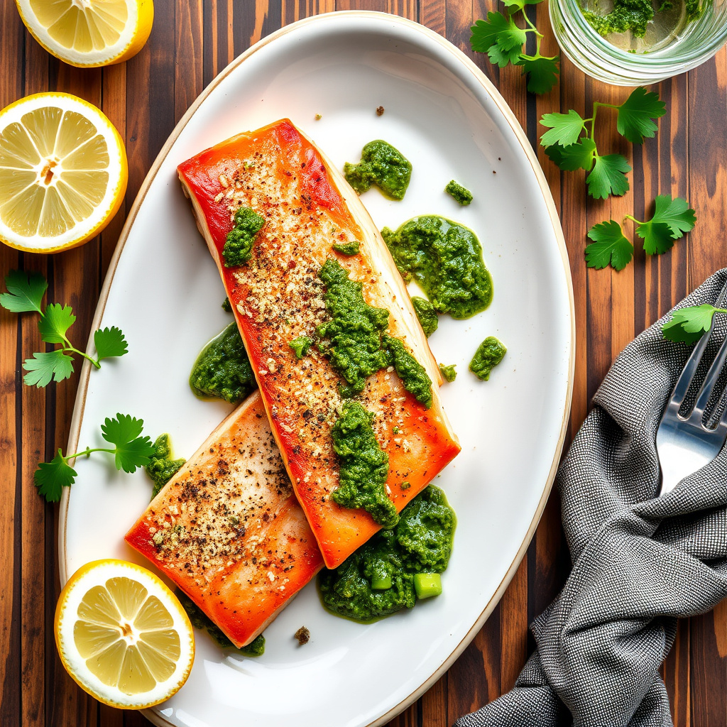 Bakte rødfiskefileter med persillepesto