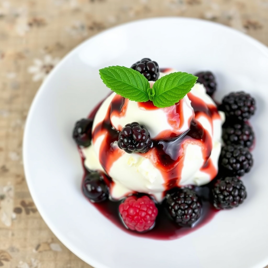 Balsamiske bær over vaniljeis