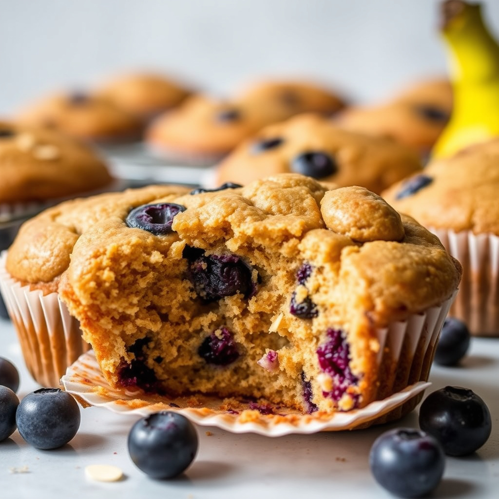 Banan- og blåbærmuffins med mandelmel (uten gluten)