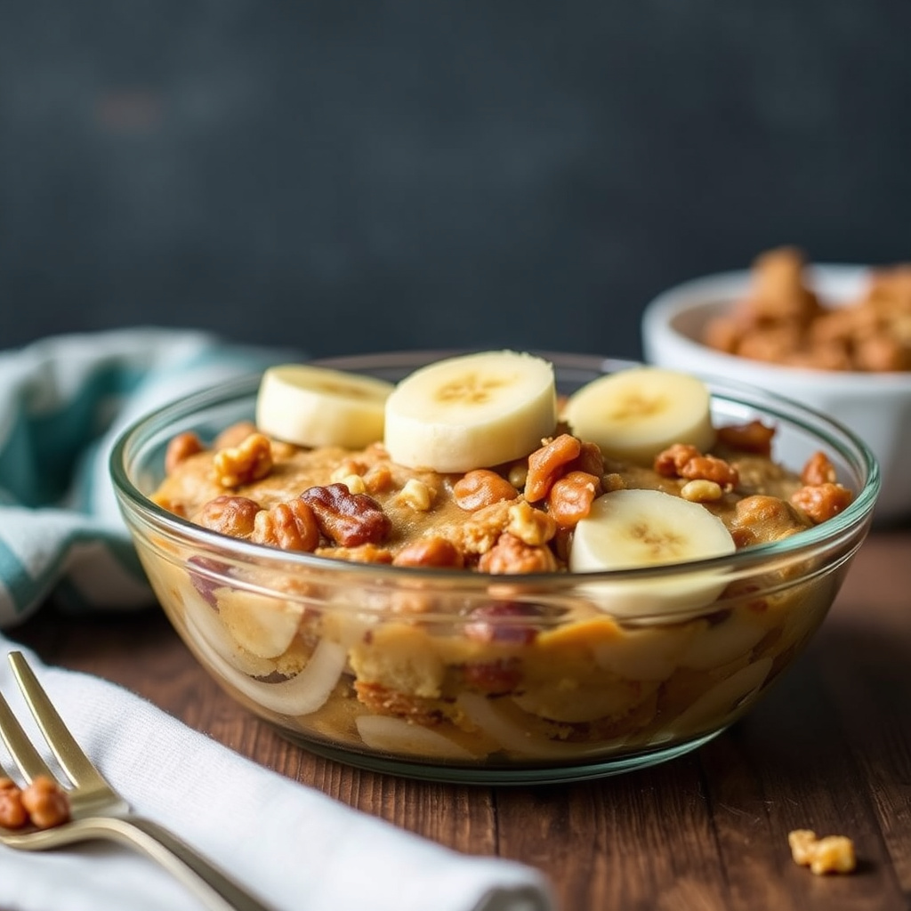 Banan- og valnøttbrød-pudding